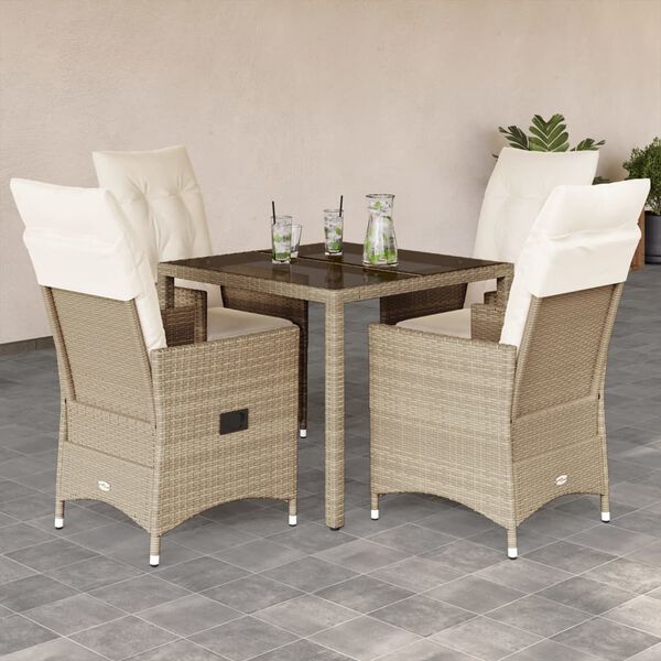 vidaXL 5-delige Tuinset met kussens poly rattan beige