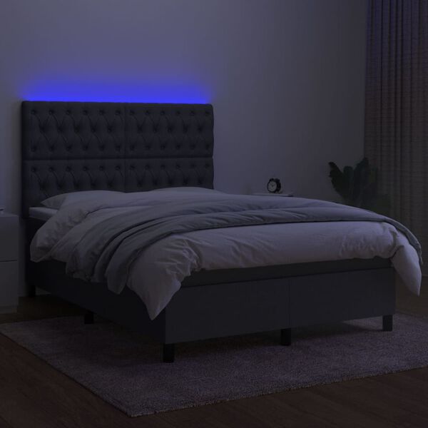 vidaXL Boxspring met matras en LED stof donkergrijs 140x190 cm