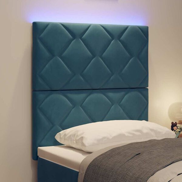 vidaXL LED Hoofdbord Donkerblauw 80 cm Nep Leer