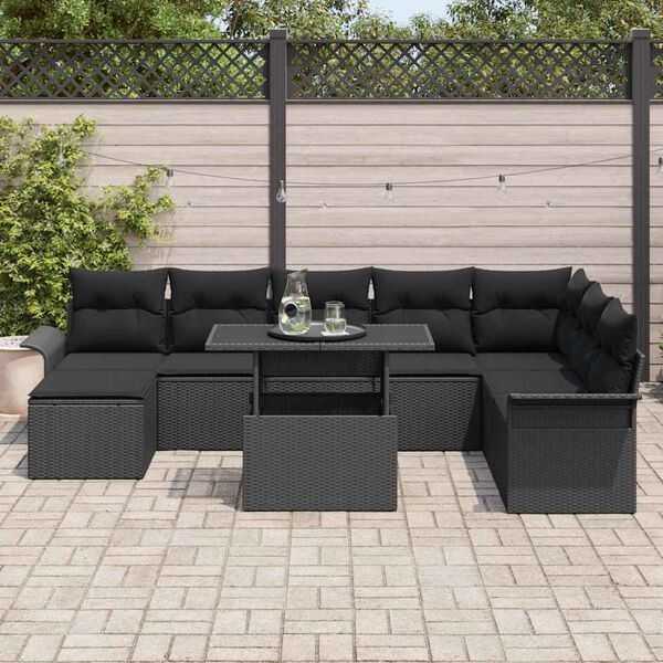 vidaXL Tuin Sofa Set met kussen 9 pcs Zwart poly rattan