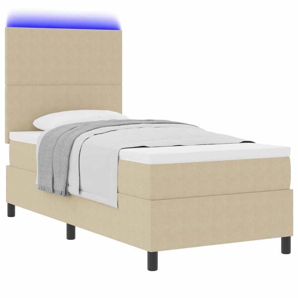 vidaXL LED Box Spring Bed Lichtgrijs en wit. 100 x 200 cm Katoen Stof