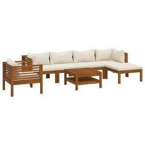 vidaXL 7-delige Loungeset met cr&egrave;mekleurige kussens massief acaciahout