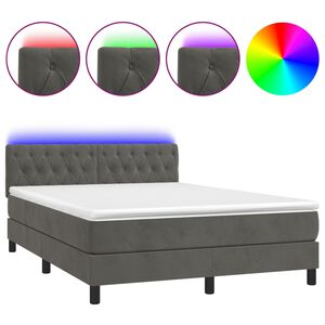 vidaXL Boxspring met matras en LED fluweel donkergrijs 140x200 cm