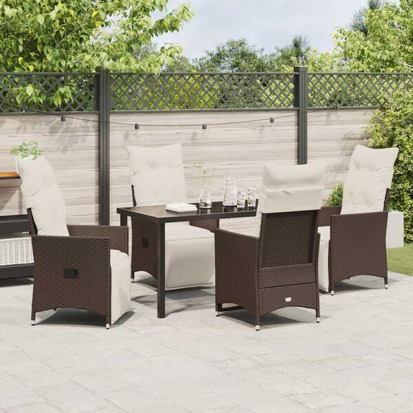 vidaXL Tuin eettafelset met kussen 5 pcs Bruin poly rattan