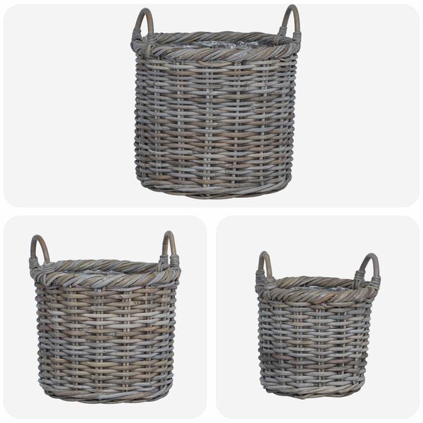 vidaXL Plantenmand met opslag 3 pcs Kubu grijs Kubu Rattan