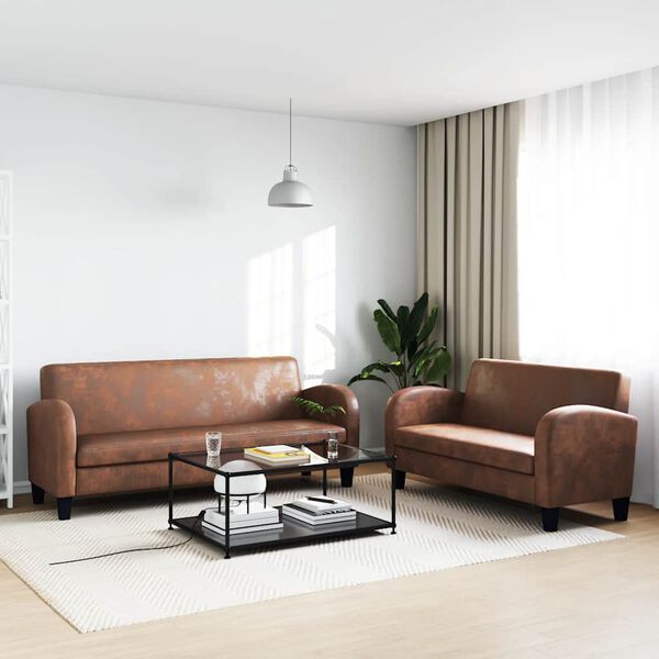 vidaXL Bankstel kunstsuède bruin 2-delig