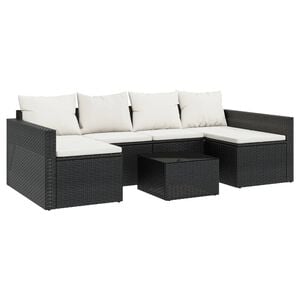 vidaXL 2-delige Loungeset met kussens poly rattan zwart