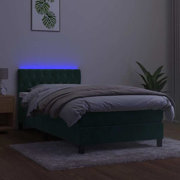 vidaXL Boxspring met matras en LED fluweel donkergroen 100x200 cm