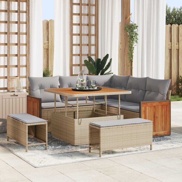 vidaXL Tuin Sofa Set met kussen 8 pcs beige en lichtgrijs