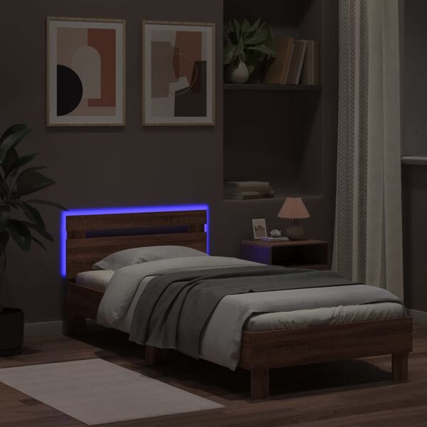 vidaXL Bedframe met hoofdbord en LED bruin eikenkleur 90x190 cm
