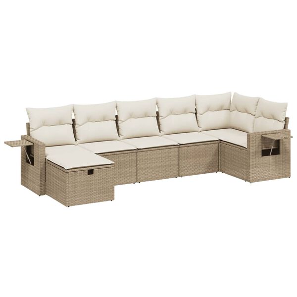 vidaXL 7-delige Loungeset met kussens poly rattan beige