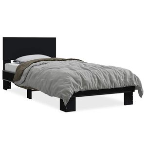 vidaXL Bedframe bewerkt hout en metaal zwart 75x190 cm