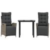vidaXL 3-delige Tuinset met kussens poly rattan grijs