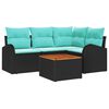 vidaXL Tuinbankenset 5 st Zwart en Turquoise poly rattan