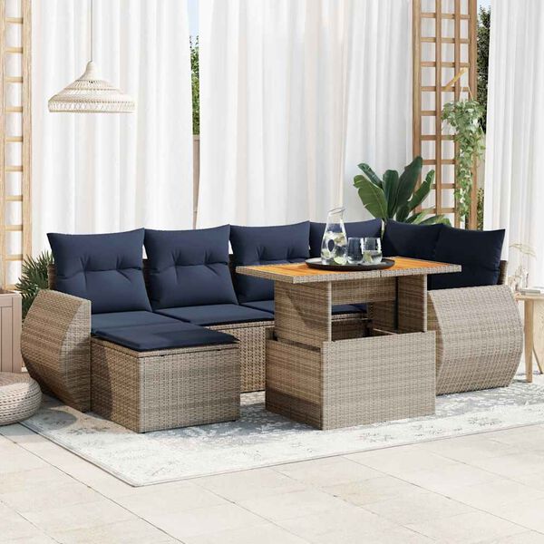 vidaXL 7-delige Loungeset met kussens poly rattan grijs