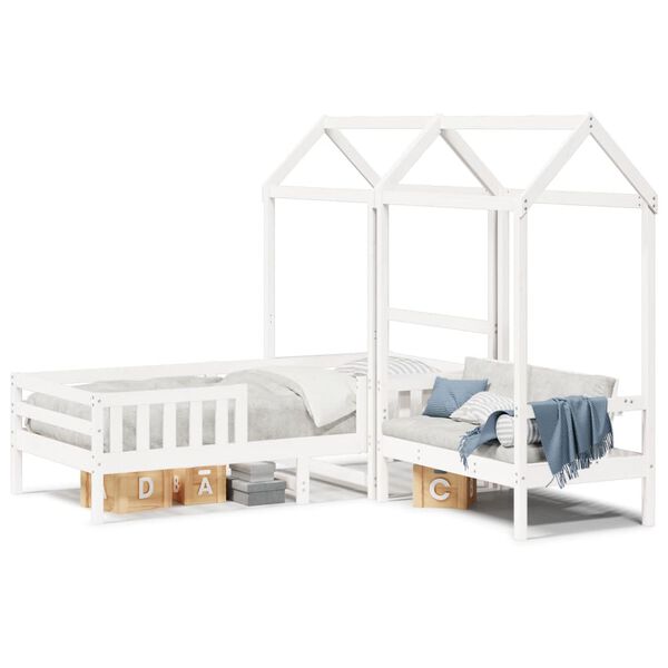 vidaXL Kinderbed met huisje en bankje massief grenenhout wit 80x200 cm
