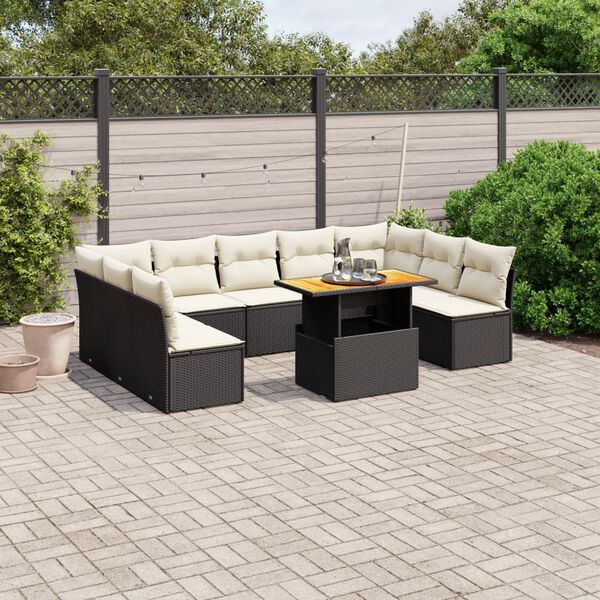 vidaXL 10-delige Loungeset met kussens poly rattan zwart