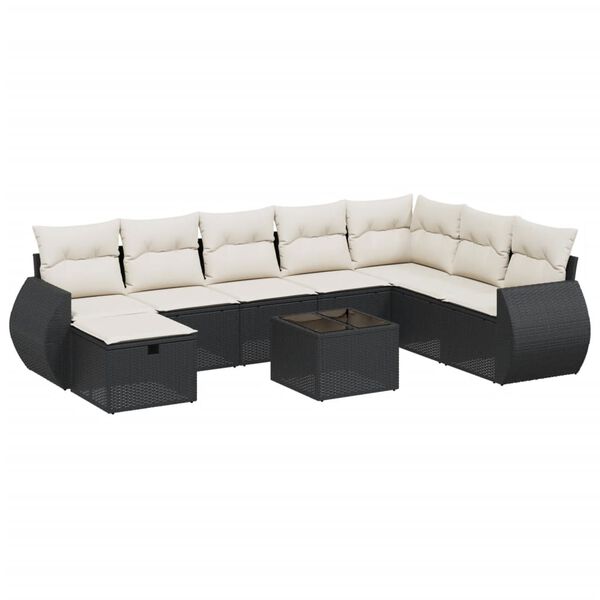 vidaXL 9-delige Loungeset met kussens poly rattan zwart