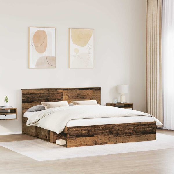 vidaXL Bedframe met hoofdeinde Oudhout 200 x 200 cm Bewerkt hout