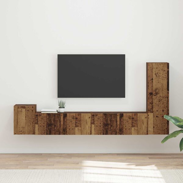 vidaXL Tv-meubelset Wandgemonteerd 3 pcs Oudhout Bewerkt hout