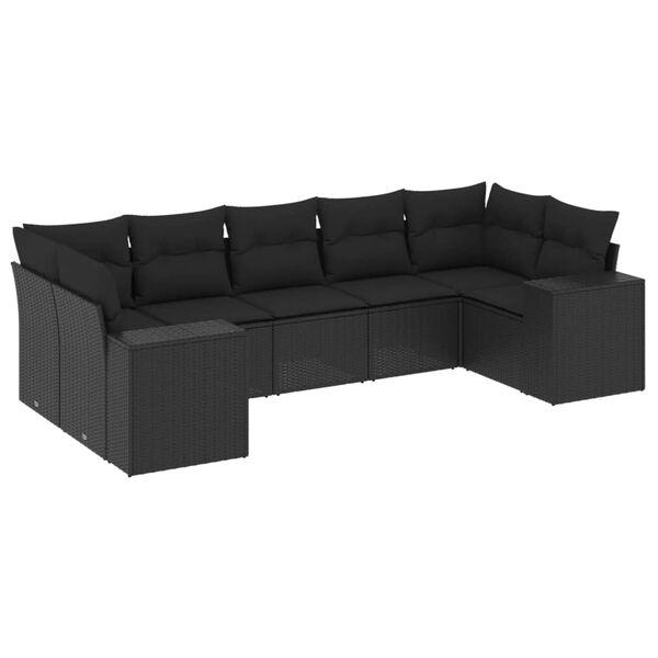 vidaXL 7-delige Loungeset met kussens poly rattan zwart