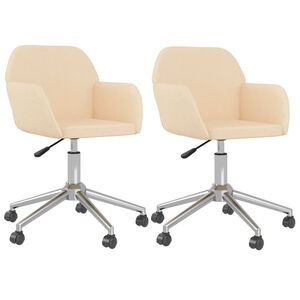 vidaXL Eetkamerstoelen 2 st draaibaar stof cr&egrave;mekleurig