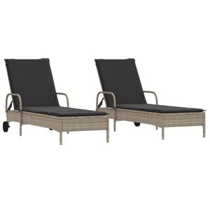 vidaXL Ligstoelen 2 st met kussen poly rattan lichtgrijs