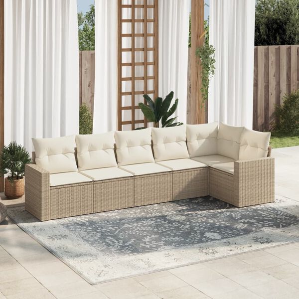 vidaXL 6-delige Loungeset met kussens poly rattan beige