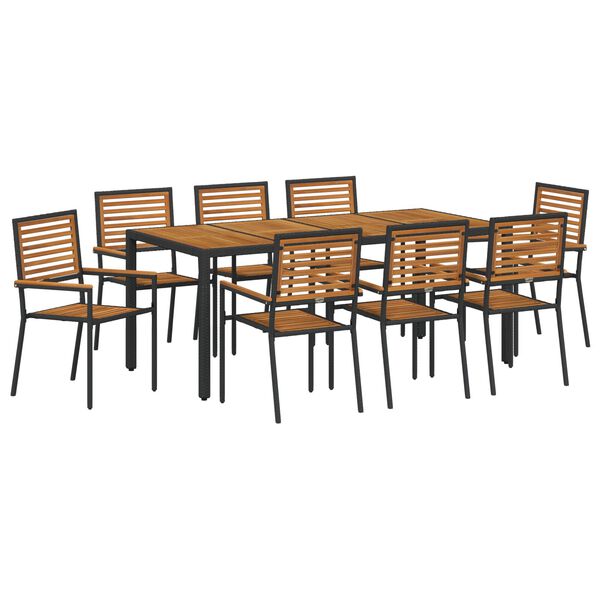 vidaXL Tuin eettafelset 9 pcs Zwart en Bruin poly rattan