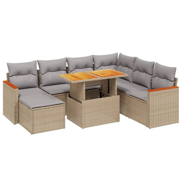 vidaXL 8-delige Loungeset met kussens poly rattan beige