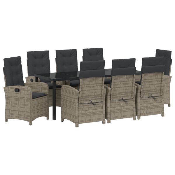 vidaXL Tuin eettafelset met kussen 9 pcs Grijs poly rattan