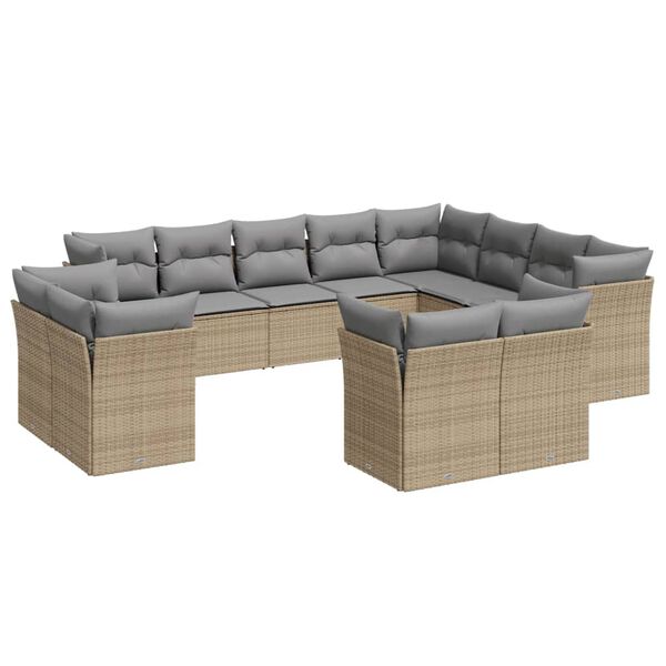 vidaXL 12-delige Loungeset met kussens poly rattan beige
