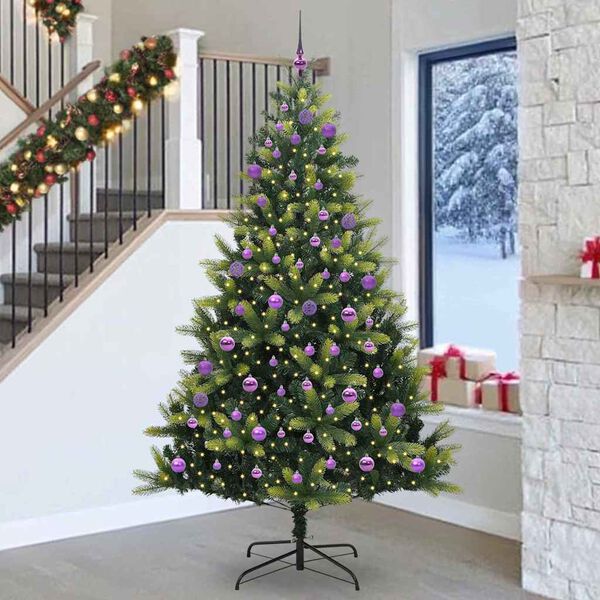 vidaXL Kunstkerstboom met scharnier 300 LEDs Groen 240 cm PVC en PE