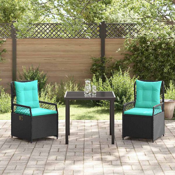 vidaXL Tuin Eetset 3 pcs Zwart poly rattan