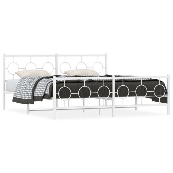 vidaXL Bedframe met hoofd- en voeteneinde metaal wit 183x213 cm