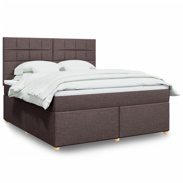 vidaXL Boxspring met matras stof donkerbruin 180x200 cm