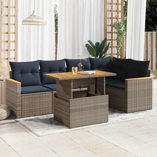 vidaXL 6-delige Loungeset met kussens poly rattan grijs