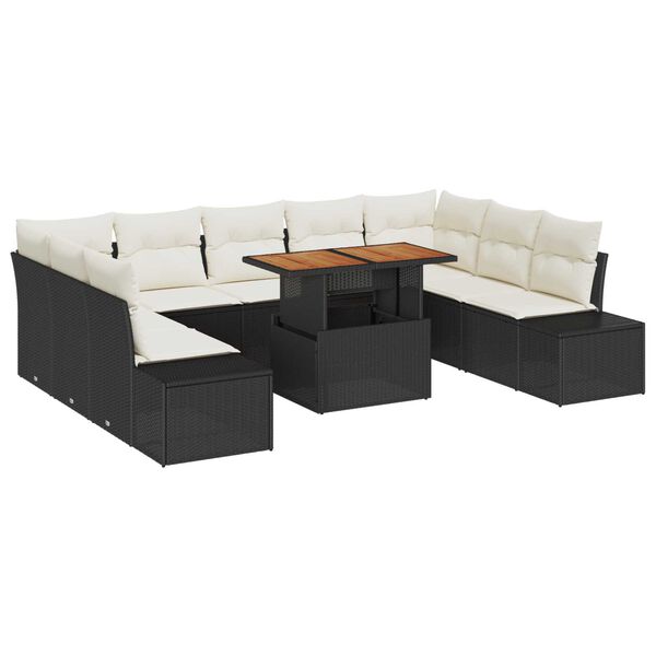 vidaXL Tuin Sofa Set met opslag 10 pcs Zwart Poly riet