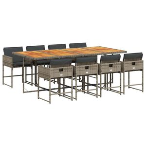 vidaXL 9-delige Tuinset met kussens poly rattan grijs