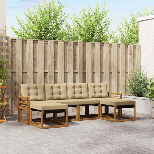 vidaXL Buiten bankenset met kussen 6 pcs Natuurlijk en Beige
