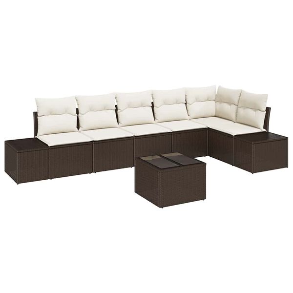vidaXL Tuin Sofa Set met kussen 7 pcs Bruin en Crème poly rattan