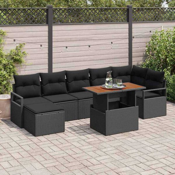 vidaXL Tuin Sofa Set met opslag 8 pcs Zwart Poly riet