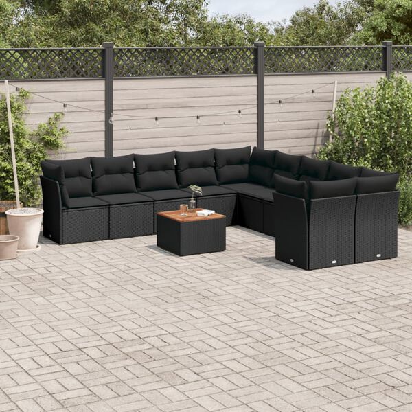 vidaXL 11-delige Loungeset met kussens poly rattan zwart