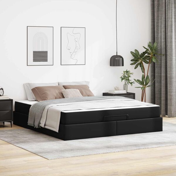 vidaXL Bedframe met matras met matras 2 pcs Zwart PVC