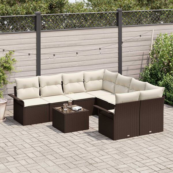 vidaXL Tuin Sofa Set 9 pcs Bruin en Cr&egrave;me Poly rattan, staal en glas