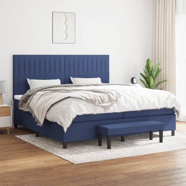 vidaXL Boxspring met matras stof blauw 200x200 cm