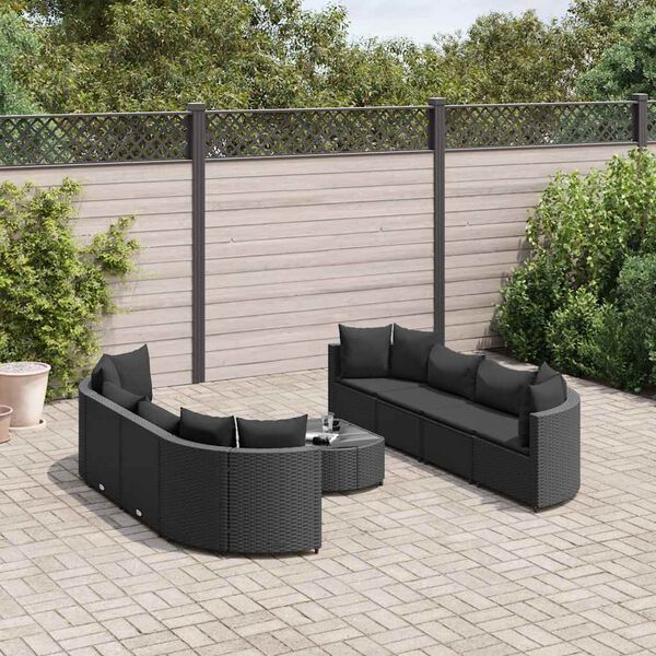 vidaXL 9-delige Loungeset met kussens poly rattan zwart