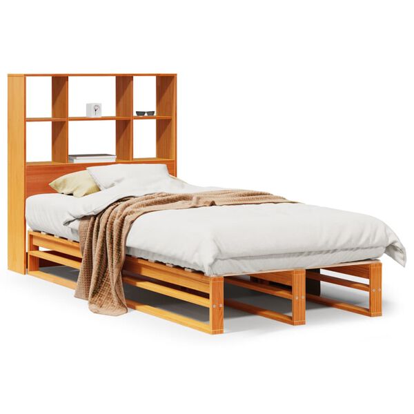 vidaXL Bed met boekenkast zonder matras massief hout wasbruin 75x190cm