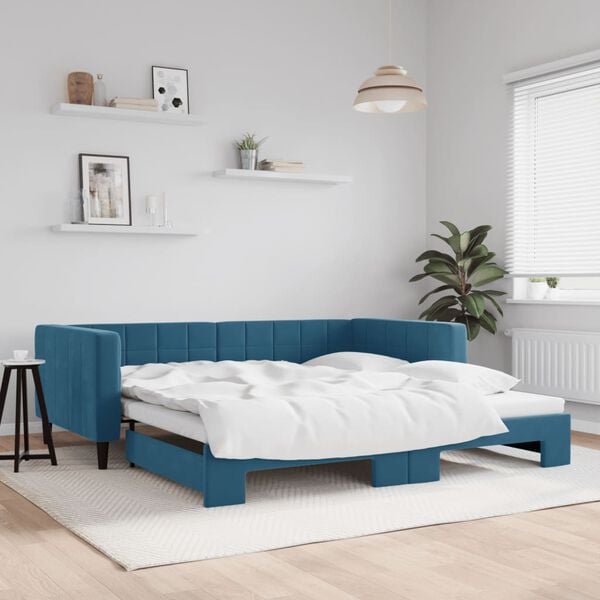 vidaXL Slaapbank met onderschuifbed 100x200 cm fluweel blauw