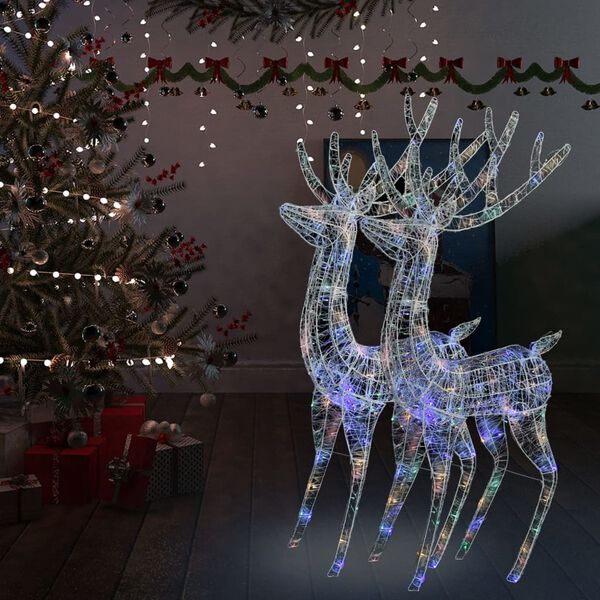 vidaXL Kerstdecoratie rendier XXL 2 st 250 LED meerkleurig 180cm acryl